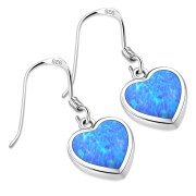 Synthetic Opal Heart Silver Earrings, e314